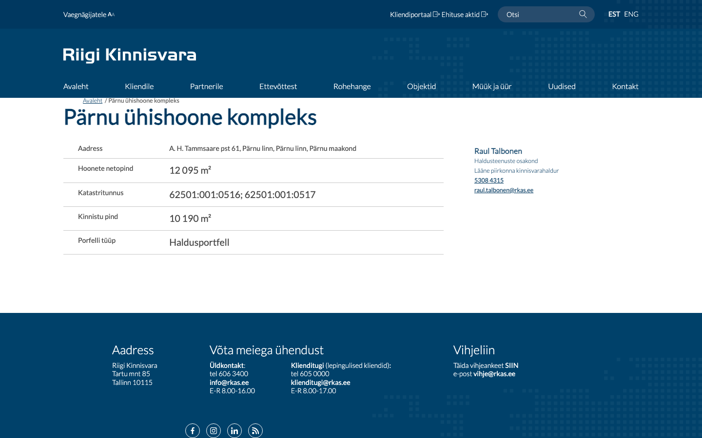 RKAS kinnisvaraportfell — kinnistute nimekirja vaade koos detailmodaaliga
